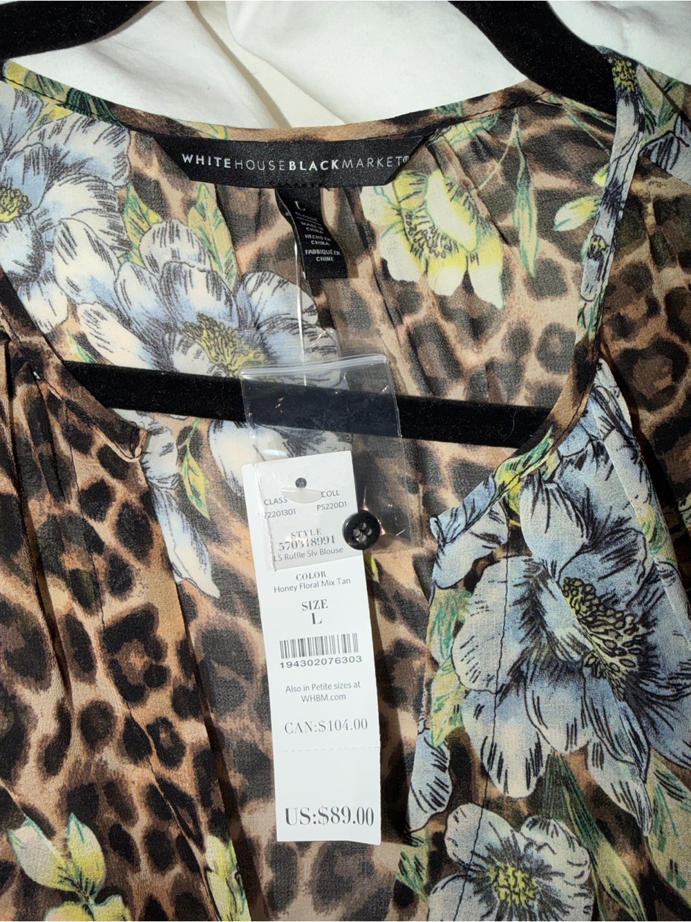 White House Black Market Floral Leopard Print V-Neck Blouse - Picture 3 of 4